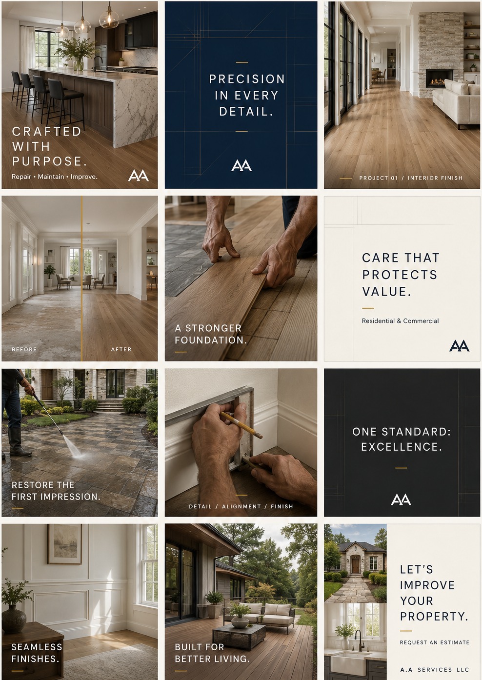 A.A Services LLC social media feed direction with twelve posts