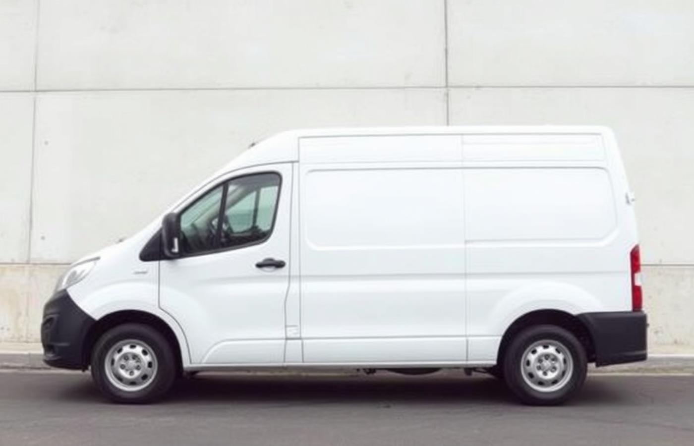 White service van with navy logo application